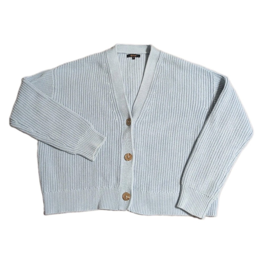 Quince Cardigan Womens S Light Blue Chunky Rib Knit Cotton Oversized Sweater